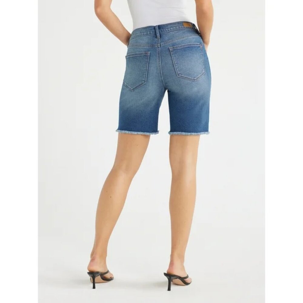 Women's Gabriella Bermuda Mid Rise Distressed Shorts Frayed Hem Sofia Vergara - Picture 4 of 7